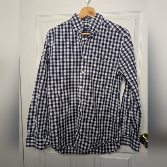 Vineyard Vines Mens Shirt Slim Fit Tucker Blue White Plaid Gingham Small Button - Picture 1 of 4